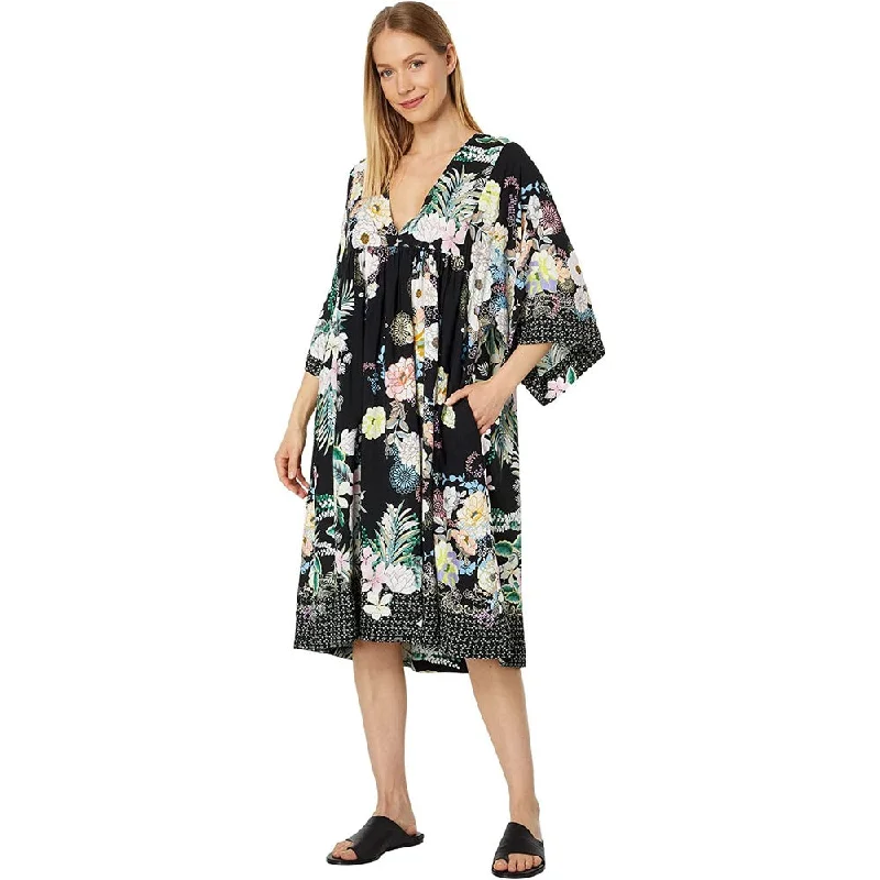 Johnny Was Women New Easy Cover-Up Black Floral Swing Dress